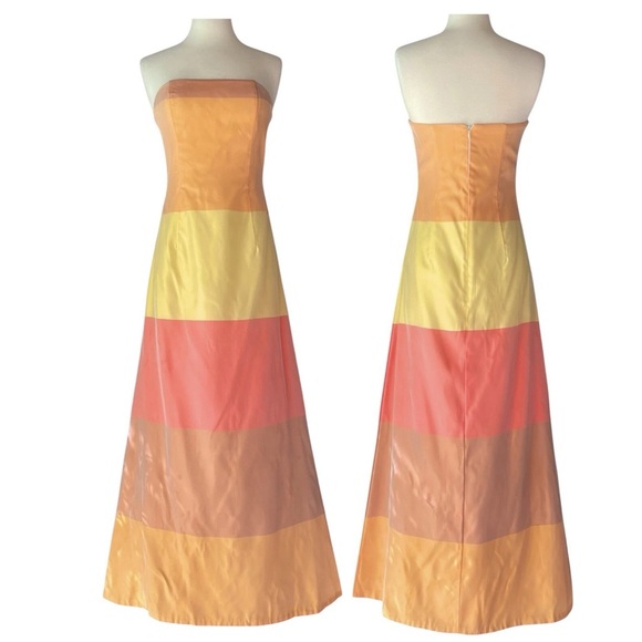 Jessica McClintock Millennium 2000 Colorblock Gown Dress Orange Yellow Size 6 - Picture 1 of 8